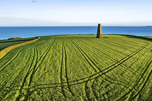 British Countryside View Prints: Sunset over The DAYMARK and fields from a dron
