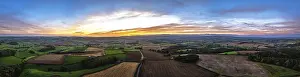 United Kingdom Top Down View Prints: Sunset of Devon Farms and Fields over Berry Pomeroy from a drone