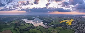 River Dart Drone Photography Prints: Sunset over Devon Fields and Farmlands from a drone
