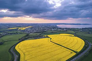 Agricultural Landscape From Above Prints: Sunset over Devon Fields and Farmlands from a drone