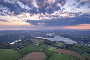 England Aerial Photography Prints: Sunset over Devon Fields and Farmlands from a drone