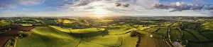 High Angle View Of Devon Fields Prints: Sunset over Devon Windmill from a drone