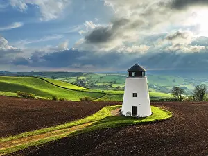 Aerial View Of Torquay Prints: Sunset of Devon Windmill over Fields and Farms from a drone