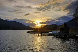 European Landscape Photography Evening Light Prints: Sunset, evening mood at the WeiBensee
