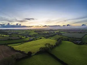 English Countryside Prints: Sunset over Fields and Farms, Devon