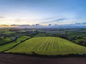 English Countryside Prints: Sunset over Fields and Farms, Devon