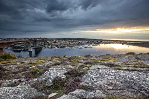 Northern Europe Evening Light Prints: Sunset over the harbour of Smogen