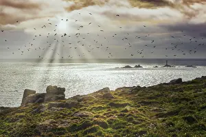 Deserted Cornish Coastline Prints: Sunset over Lands End in Cornwall