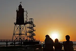 German Federal Republic Sunset Scene Prints: Sunset, lighthouse Obereversand