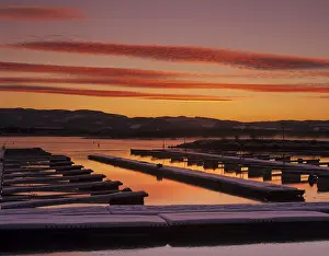 Serene Coastal Scene Prints: Sunset and marina