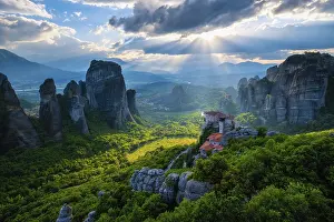Rousanou Monastery Prints: Sunset over monastery of Rousanou and Monastery of St