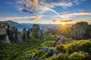 Greece UNESCO World Heritage Prints: Sunset over monastery of Rousanou and Monastery of St