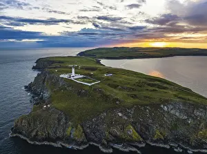 Drone Photography Scotland Prints: Sunset over Mull of Galloway Lighthouse from a drone