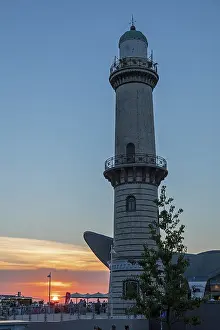 Northern Germany Seaside Resort Prints: Sunset, old lighthouse, Warnemunde