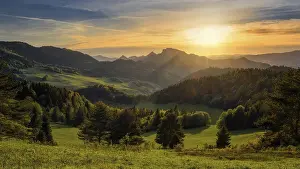 Prints of Sunset in the Pieniny National Park, overlooking the High and Belianske Tatras in Slovakia Slovakia Prints: Sunset in the Pieniny National Park Print