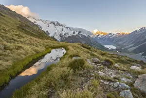 New Zealand Mountain Lake Prints: Sunset, Reflection in Mountain Lake