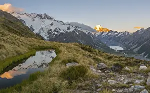 Sealy Tarns Track Prints: Sunset, Reflection in Mountain Lake