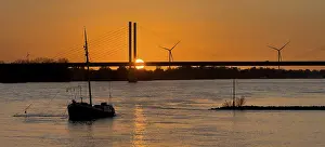 German River Landscape Photography Prints: Sunset over river Rhine Lower Rhine