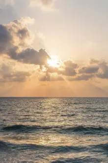 No People Sunset Scene Prints: Sunset over the sea, clouds with sunrays