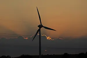 Cloudy Evening Sky Europe Prints: Sunset, wind power plant, clouds