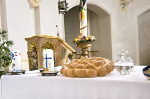 Deserted Church Altar Prints: Last supper items on an altar