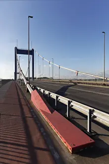 Rhine River Germany Prints: Supporting cable anchorage of the Friedrich Ebert Bridge on the carriageway