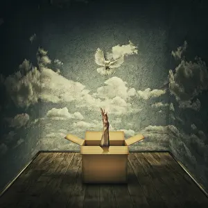 Surrealism Prints: Surreal Print: Freedom in the Concrete Sky