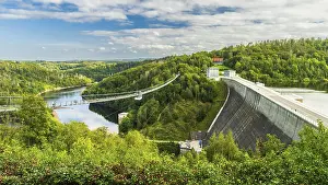 Hydroelectric Power Generation In Germany Prints: Suspension bridge over Rapoltalsperre