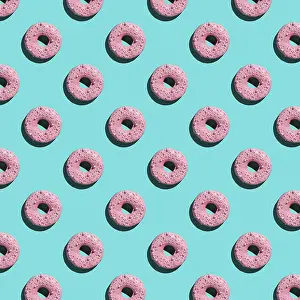 Blue Plain Background Prints: Sweet donuts pattern on a blue background