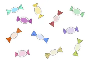 White Background Illustration Prints: Sweets in different colours, white background