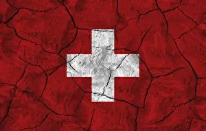 European National Flags Prints: Swiss flag with texture on background