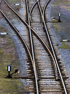 Empty Railroad Tracks Prints: Switch on the rails of a railway