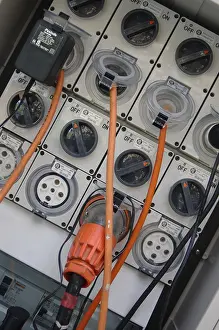 Industrial Power Supply Prints: Switchboard with multitudes of single and three phase sockets