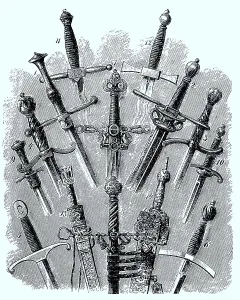 Restored Historical Illustration Prints: Sword and dagger from the 15th and 16th centuries