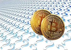Electronic Wallet Payment Transaction Prints: Symbol image, Bitcoin on question mark