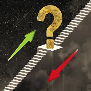 Electronic Wallet Payment Transaction Prints: Symbol image, Bitcoin on question mark