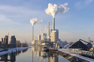Prints of Symbolic image, energy turnaround, large power plant Mannheim, GKM, fossil fuels, smoking chimneys, industrial plant, chimneys, smoke, hard coal, Rhine, harbour, Mannheim, Baden-Wurttemberg Mannheim Prints: Mannheim Power Plant Print, Energy Turnaround
