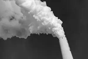 Prints of Symbolic image energy turnaround, fossil fuels, smoking chimney, industrial plant, chimney, stack, smoke, coal, black and white image, Mannheim, Baden-Wurttemberg Mannheim Prints: Symbolic Energy Turnaround Print, Mannheim, Germany
