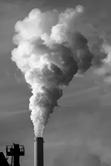 Prints of Symbolic image energy turnaround, fossil fuels, smoking chimney, industrial plant, chimney, stack, smoke, coal, black and white image, Mannheim, Baden-Wurttemberg Mannheim Prints: Black and White Print of Industrial Plant, Mannheim, Germany