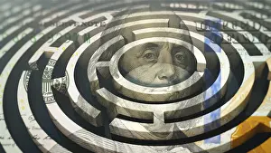 US Dollar Note Illustration Prints: Symbolic image on the subject of the complexity of the monetary system