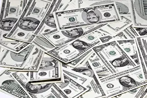 American Currency Prints: A table full of 100s of 100 US dollars