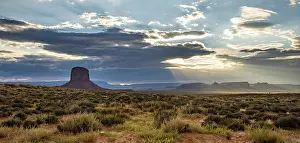 American Desert Landscape Photography Prints: Table Mountains in Cloudy Sky, Light Mood