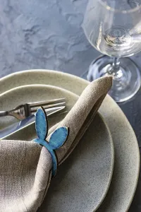 Text Free Space For Copy Prints: Table setting for festive Easter dinner on rustic background with copy space