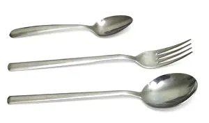 White Background Tableware Prints: Table ware, spoon, fork and small spoon isolated on white background