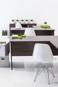 Bright Studio Photography Setup Prints: Tables and chairs with reflection on white background