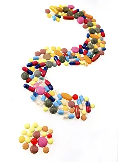 Healthcare Industry Icon Prints: Tablets as question mark