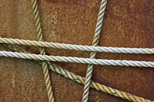 Rusty Metal Surface Prints: Taut ropes on a rusty surface, Mykines