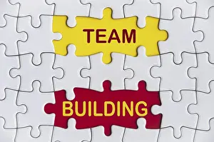 Deserted Office Space Photo Prints: Team building text on missing jigsaw