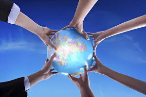 World Map Navigation Prints: The team holding a globe together