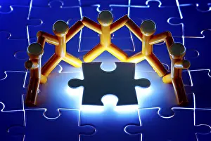 Teamwork Concept Prints: Team work on solving puzzle problem